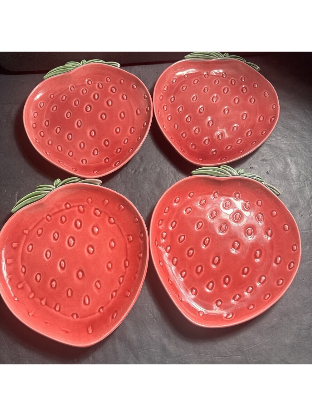 Vintage Cemar 776 Strawberry Ceramic Salad Lunch Plates Set of 4 Red 10”